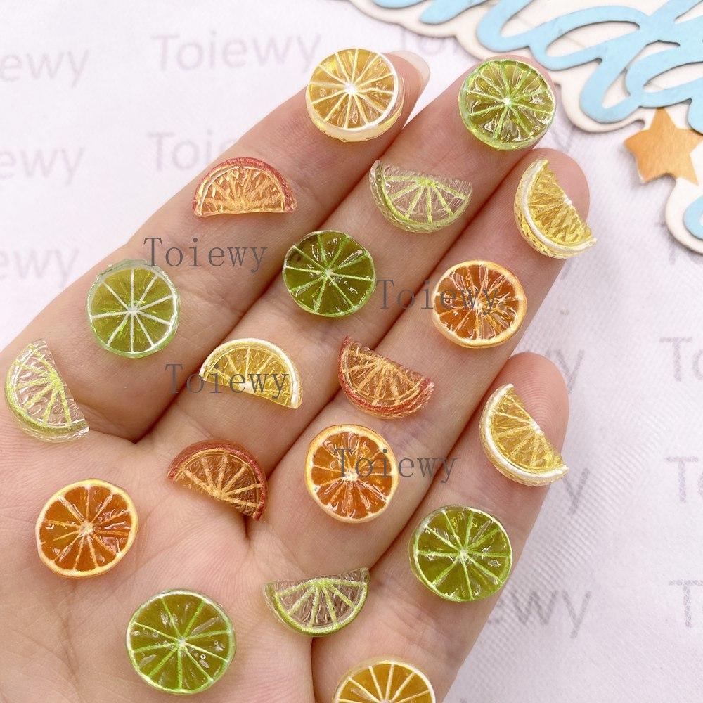 80pcs Resin Sliced Fruits Colorful Glitter Lemon Slices Nails Art Flat back Rhinestone Simulated Food DIY Scrapbook Crafts Decor
