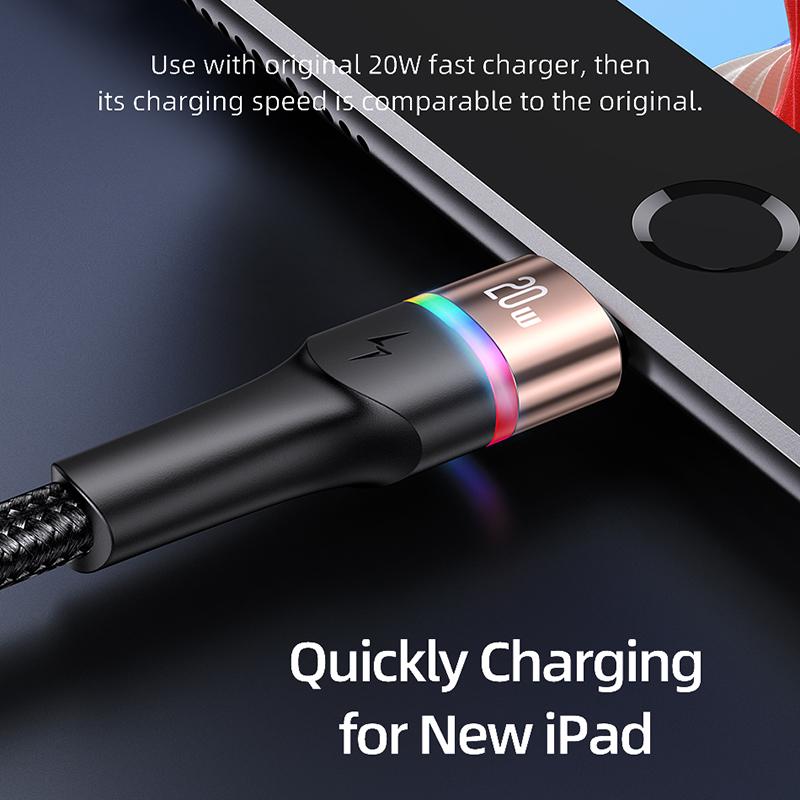 USAMS 6A USB Type C кабель со светодиодным индикатором Lightning Cable для iPhone 13 12 Huawei Samsung Xiaomi мобильного телефона PD 100 Вт быстрое зарядное устройство