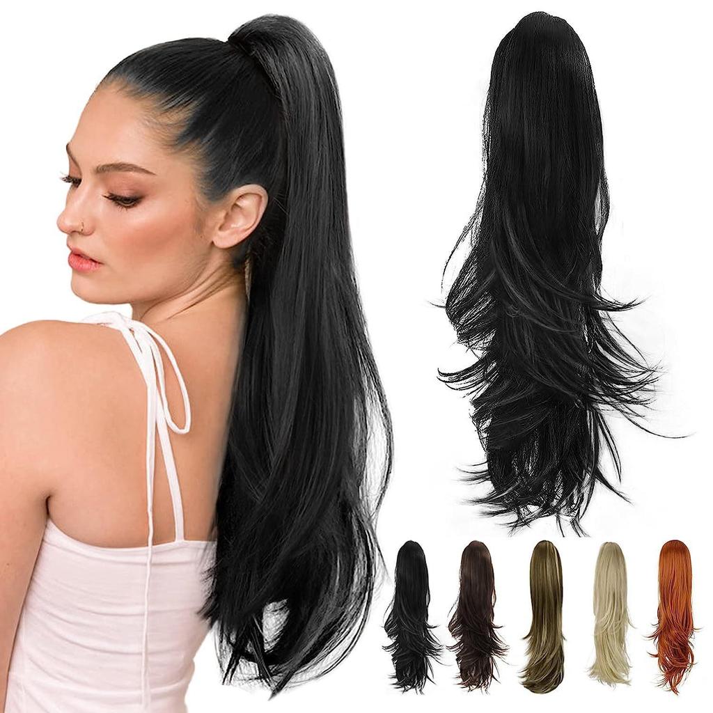 European & American Women's Synthetic Curly Hair Large Claw Clip Ponytail Extension - Slightly Curled, High Ponytail