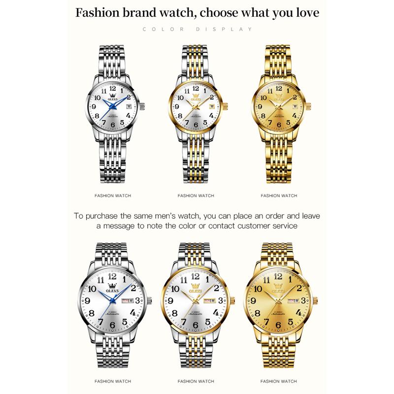 OLEVS 6666 с подарочной коробкой, механические настольные водонепроницаемые женские часы с одним календарем, женские часы