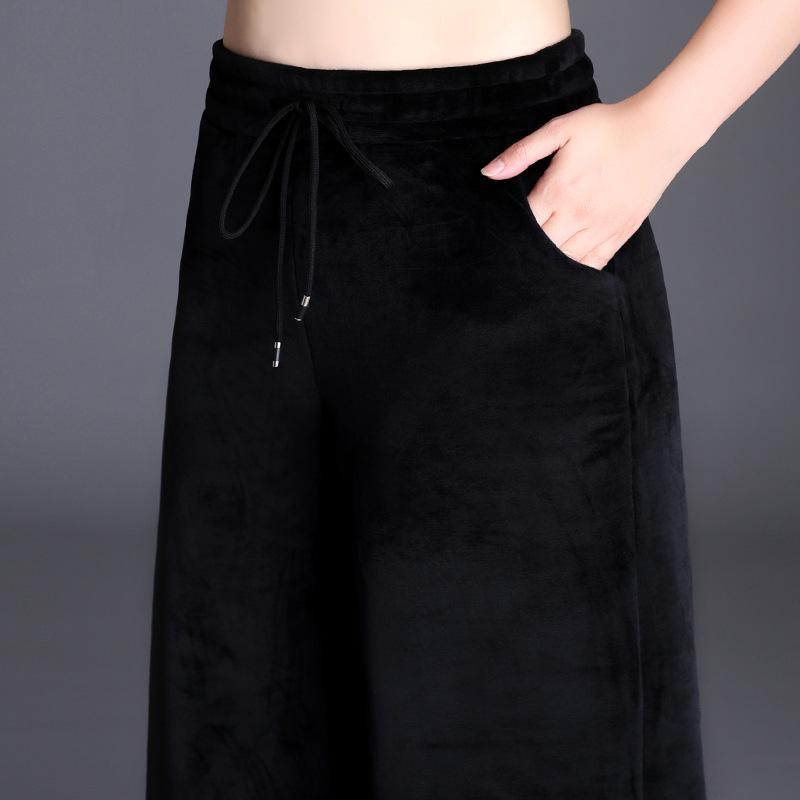 2023 Женские брюки больших размеров с высокой талией и широкими штанинами из золотого бархата на флисовой подкладке - Коллекция Осень/Зима