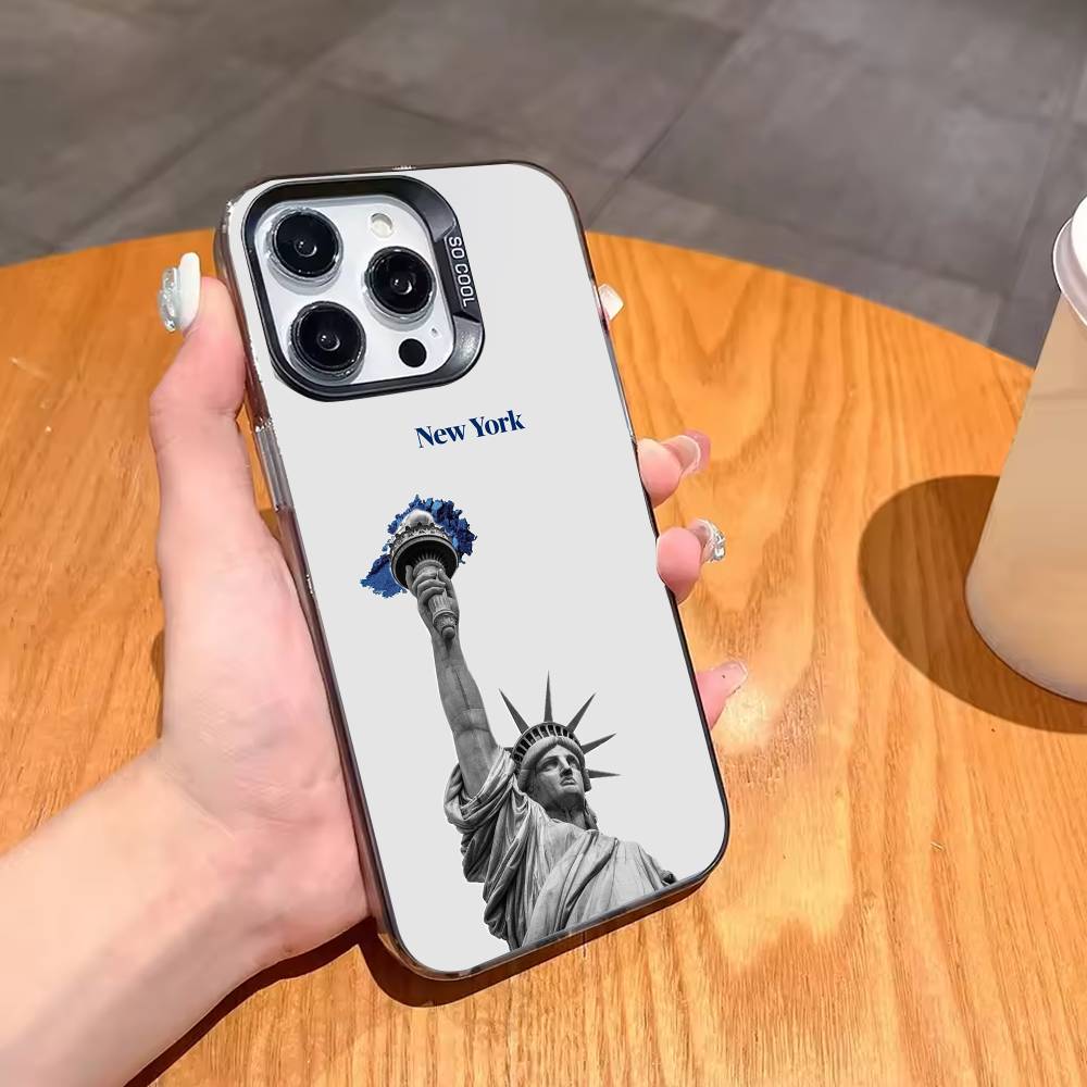 Чехол для телефона Statue L-Liberty Флаг Америки США Для iPhone17,16,15,14,13,12,11,Pro,MAX Белый Матовый Ударопрочный Чехол