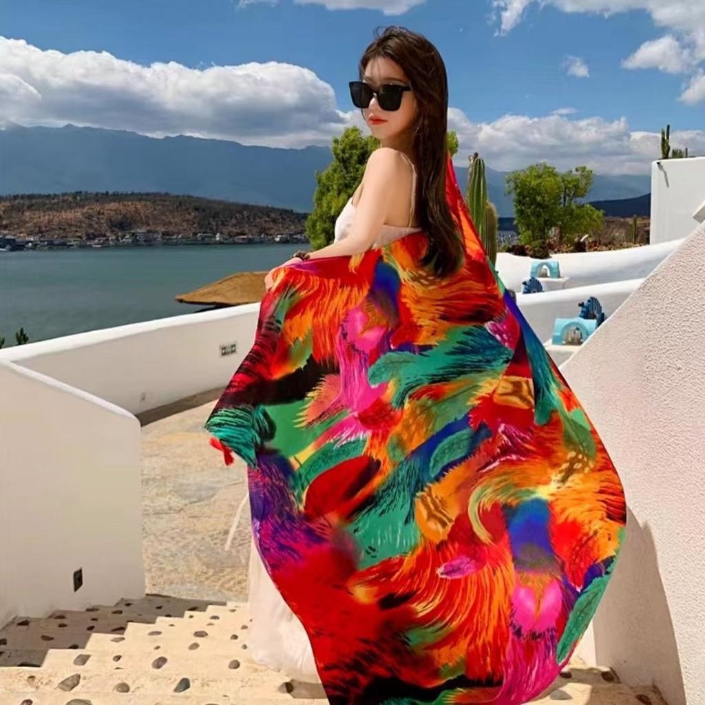 Соленое озеро Чака Туризм на Северо-Западе Этнический стиль Шарф Шелковый шарф Женский Летний Приморский Пляжный Платок Солнцезащитный Тонкий