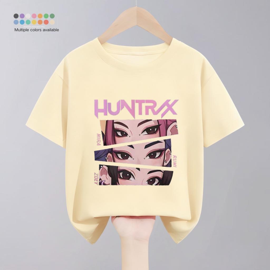 Летняя новая модная детская футболка с принтом мультяшной группы Hunter для девочек, короткий рукав, круглый вырез
