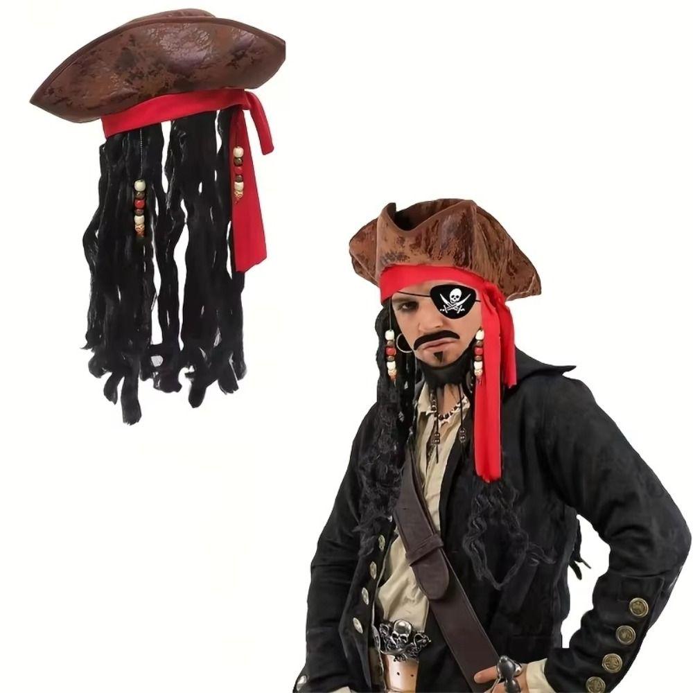 Black Long Captain Cos Wig Stage Performance Cosplay Wig Fashion Pirate Hat Adult Men's