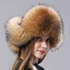 Natural Fox Fur Fluffy Aviation Hat with Ears Ushanka Women Winter Warm Fluffy Stylish Female Tail Cap Fashion Real Fur Hats