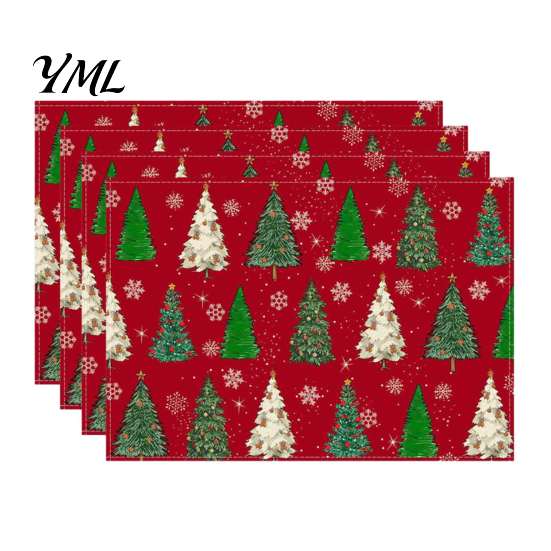 Holiday Party Supplies 4Pcs Christmas Linen Placemat Set, Cartoon Snowman Gingerbread Gnome Table Pattern Placemats Mat, Heat Resistant Place Mat for