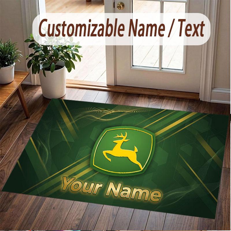 Custom Rug John Deere Pattern Print Name Text Soft Non‑Slip Floor Carpet for Home Indoor Decoration