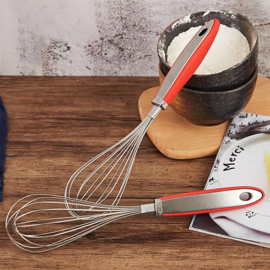 12-Inch Stainless Steel Egg Whisk Anti-slip Rubber Handle Handheld Manual Egg Mixer Stirrer Beater Kitchen Baking Cooking Tool