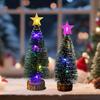 Mini Christmas Tree Small Artificial Snow Flocked Pencil Tree with LED Lights Tabletop Tree Ornaments with Wooden Base for Xmas Home Decor