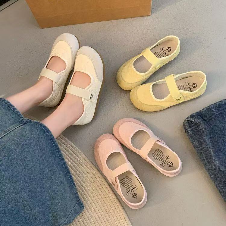 Summer New Flat-bottomed College Style Casual Shoes Velcro Mary Jane Shoes Shallow Mouth Outer Wear Single Shoes