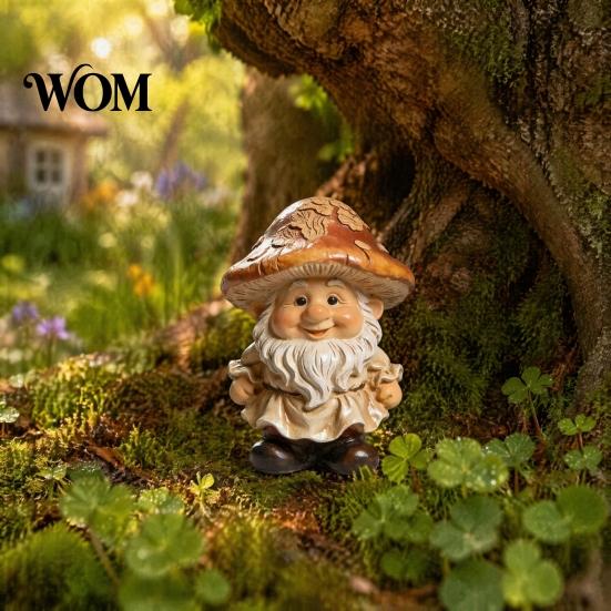 Hand Painted Forest Yard Art Mushroom Cap Gnome Statue, Resin Garden Figurine, Retro Decorative Lawn Dwarf for Cute Sculpture Patio Indoor Table