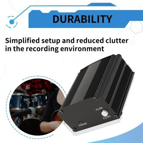 Buerjia 1-Channel 48V Phantom Power Supply with XLR 3-Pin Microphone Cable for Music Recording Equipment