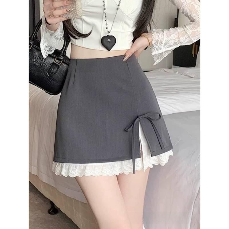Cotton Blended Short Skirt With Sweet Bowknot Design For Casual And Date Wear
