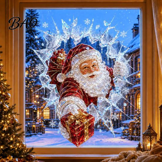 Customizable Window Art 2Pcs Christmas Stickers, Removable Waterproof PVC Decals, Peel And Stick Glass Car Decals Decor, Self-Adhesive Broken