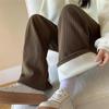 Autumn Winter Women's Casual Warm Pants Plush and Thicken Corduroy Trousers Wide Leg Pants Brown Straight Trousers