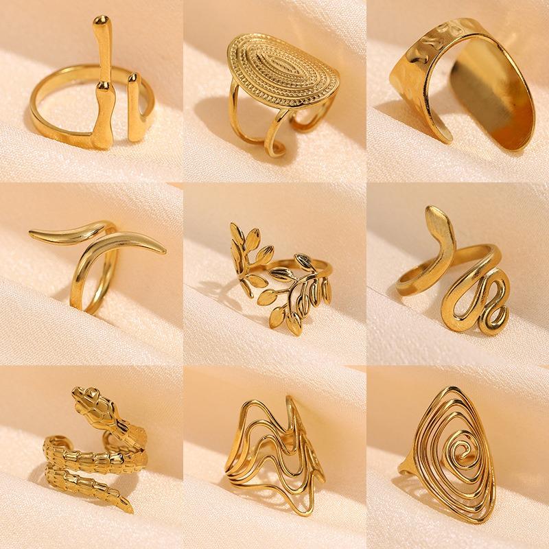 Premium Stainless Steel Ring Opening Retro Geometric Line Ring Hydraulic Titanium Steel Jewelry