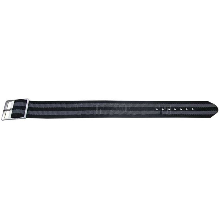 Bracelet montre - MY-MONTRE - 18mm rayé - Nylon - Noir/Gris - Double boucle argentée