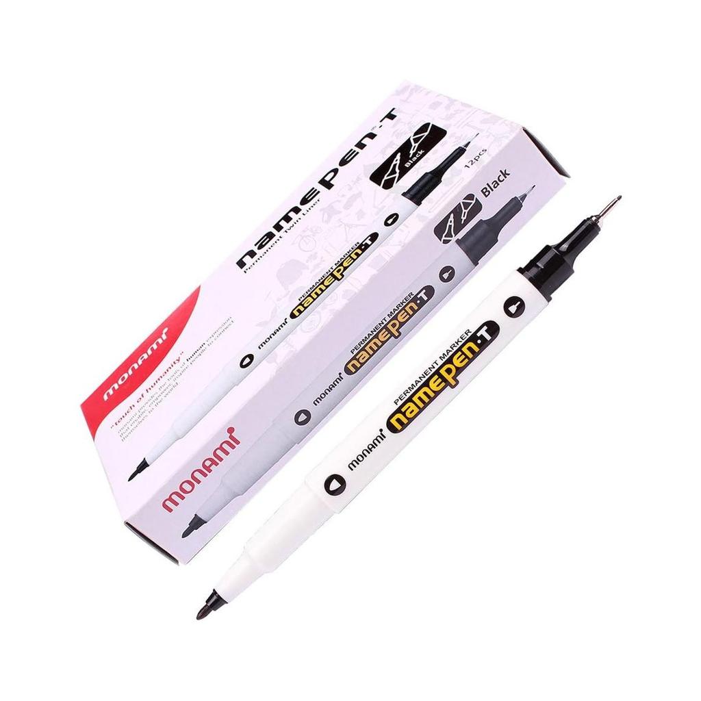 Перманентный маркер Monami для подписи (T) Двойной лайнер черный (Упаковка из 12 маркеров)
