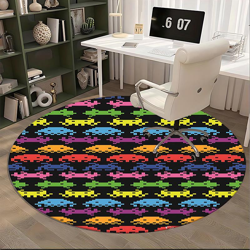 Space Invaders Pattern ,Retro Video Game Design Chair mat Round Rug-Office carpet , Machine Washable , Non-slip , Suitable for Living Rooms