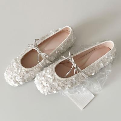 Модная обувь-балетки с блестками, брендовая обувь, женская обувь Мэри Джейн со сладким бантом, удобная обувь на плоской подошве с неглубоким вырезом, повседневная обувь, zapatos mujer