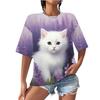 Летний топ с круглым вырезом и принтом 3D Cat, модные повседневные женские футболки с короткими рукавами