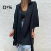 Осень-весна Женское пальто Неровный подол Свободный ажурный шов Однотонный рукав Летучая мышь Пончо Отложной воротник Кардиган Накидка для свиданий Куртка для поездок на работу