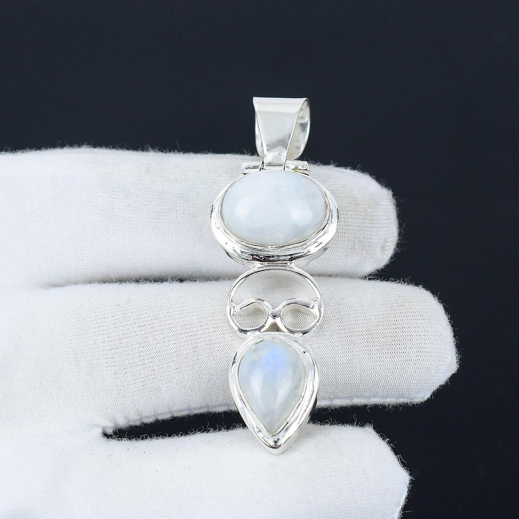 Кулон с радужным лунным камнем, ювелирное изделие ручной работы, ожерелье из стерлингового серебра 925 пробы, радужный лунный камень, достойный драгоценный камень, кулон, подарок для него