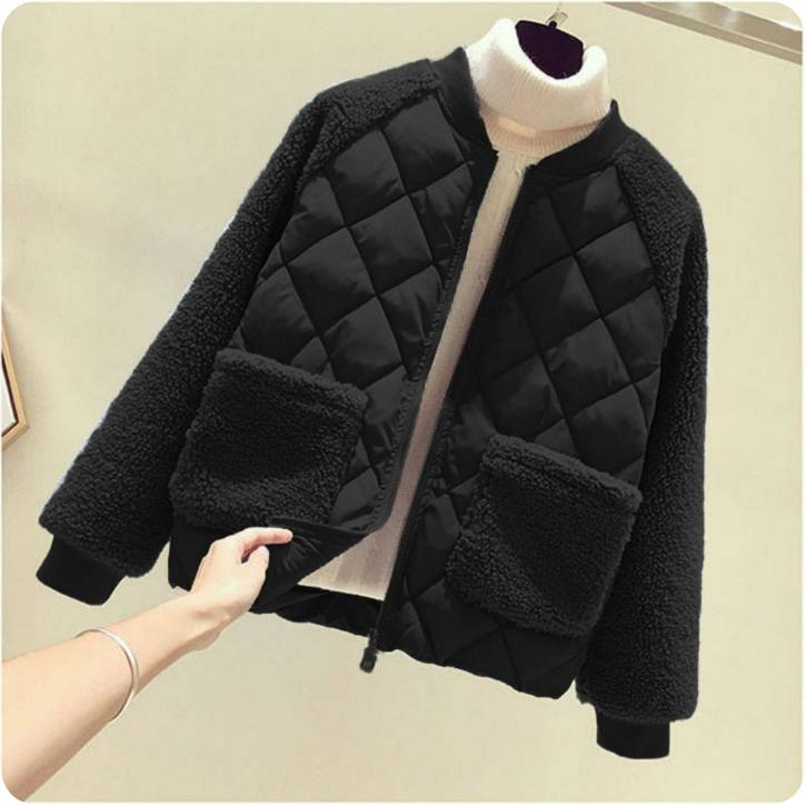 Cotton-padded Jacket Women's Plus Size Short Winter Cotton-padded Jacket Imitation Wool Cotton Stitching Small Padded Jacket