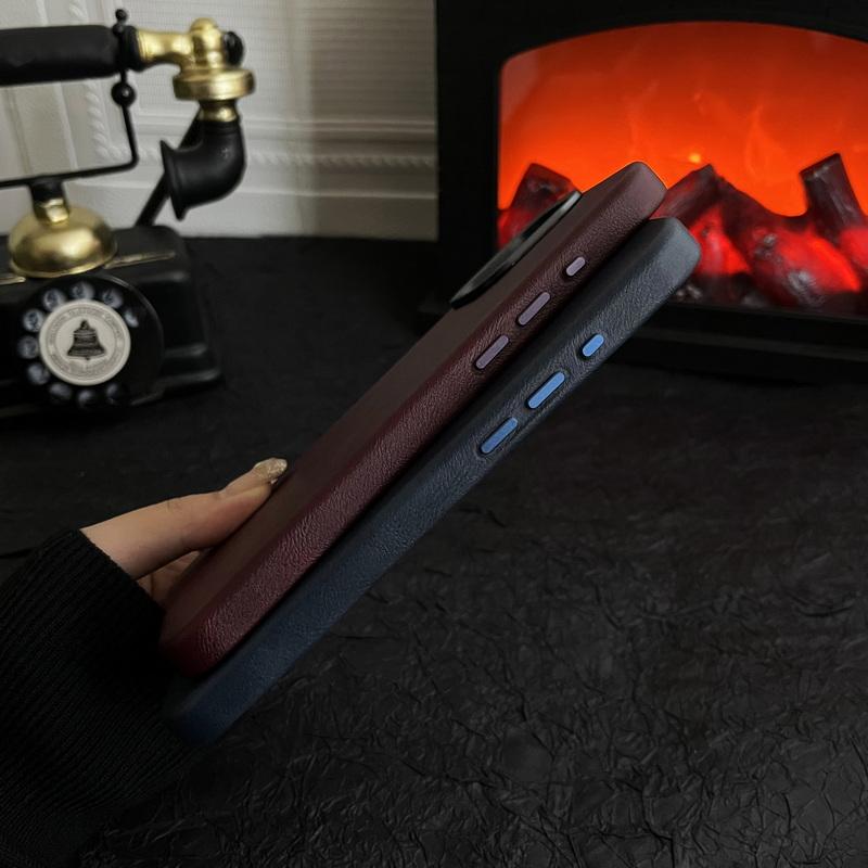 Винтажный кожаный чехол для телефона Magsafe Slim для iPhone 16 Pro Max 15 Pro 14 13 однотонный ударопрочный жесткий чехол-бампер из поликарбоната с магнитом