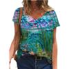 Летний топ с V-образным вырезом и принтом 3D Natural Scene, модные повседневные женские футболки с короткими рукавами