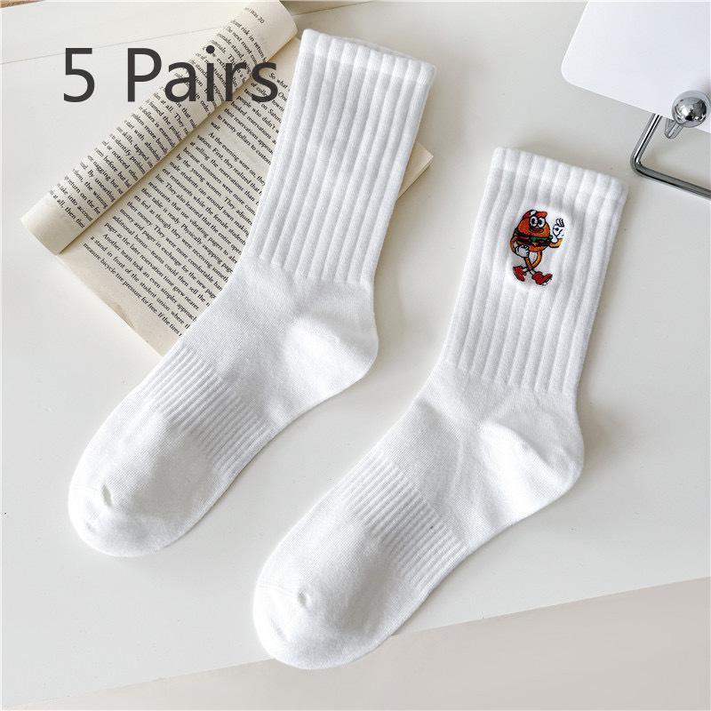5 пар мужских и женских вышитых носков средней длины с впитывающими пот мультяшными рисунками