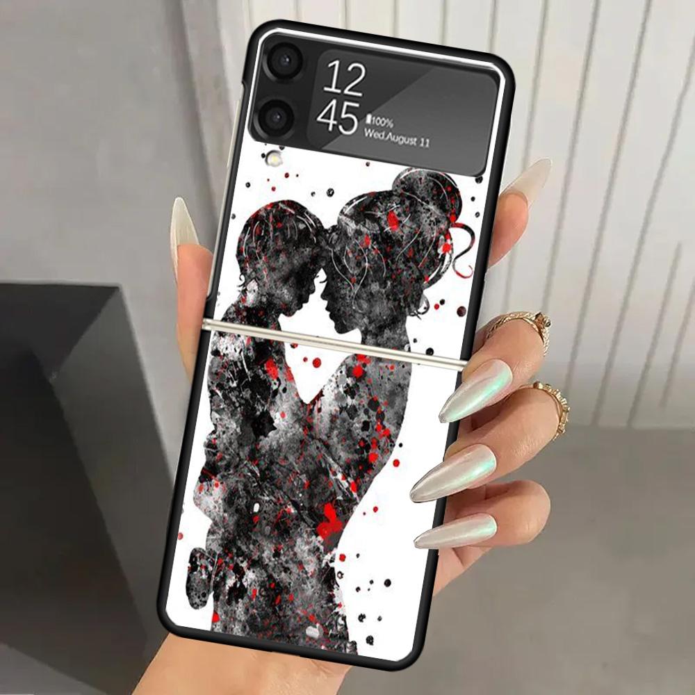 Чехол для телефона с принтом «Мама и малыш» из твердого ПК для Samsung Galaxy Z Flip 6 5 4 3 Черный чехол ZFlip6 Flip5 Flip4 5G Складные чехлы с принтами