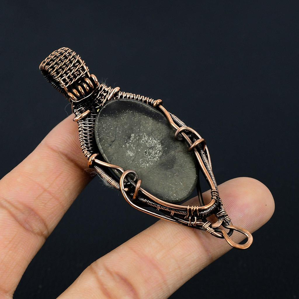 Golden Apache Pyrite Pendant, 999 Copper Wire Wrapped Jewelry, Gemstone Pendant, Gift For Her Handmade Dainty Jewelry