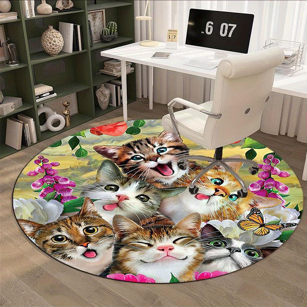 Cats And Flowers Fashion Rug Nonslip Carpet Floor Mat Office Chair Mat Design For Office Decor Suitable For Various Indoor Environments Enhances Space