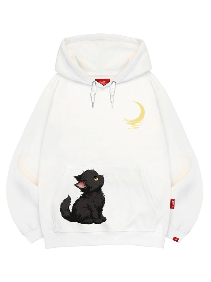 Толстовка с кошкой в лунном свете Унисекс Большой размер M~4XL (Тип B)