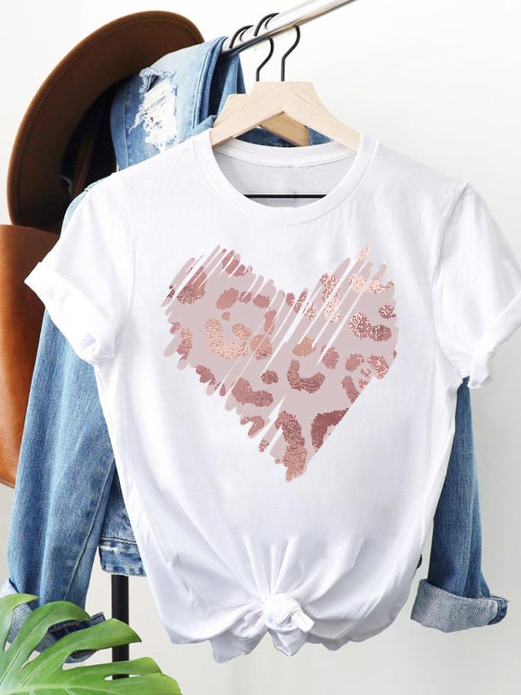 (Азиатский размер) леопардовый стиль letter Women Clothing Футболка с коротким рукавом Модная футболка Топ Женская с принтом Женские графические футболки