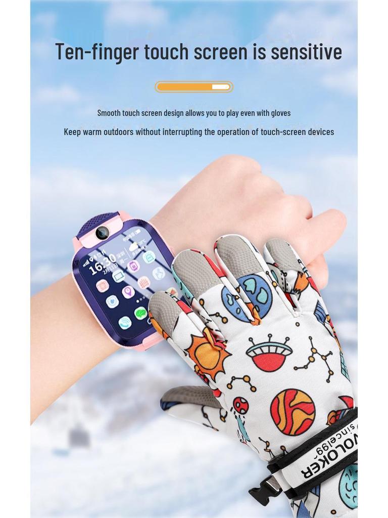 Водонепроницаемые детские горнолыжные перчатки — теплые, нескользящие, утолщенные, с бархатной подкладкой для мальчиков и девочек