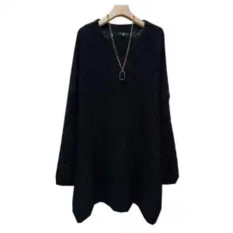 New Autumn and Winter Solid Color V-neck Knitted Mid-length Loose Slimming Casual Bottoming Sweater for Women