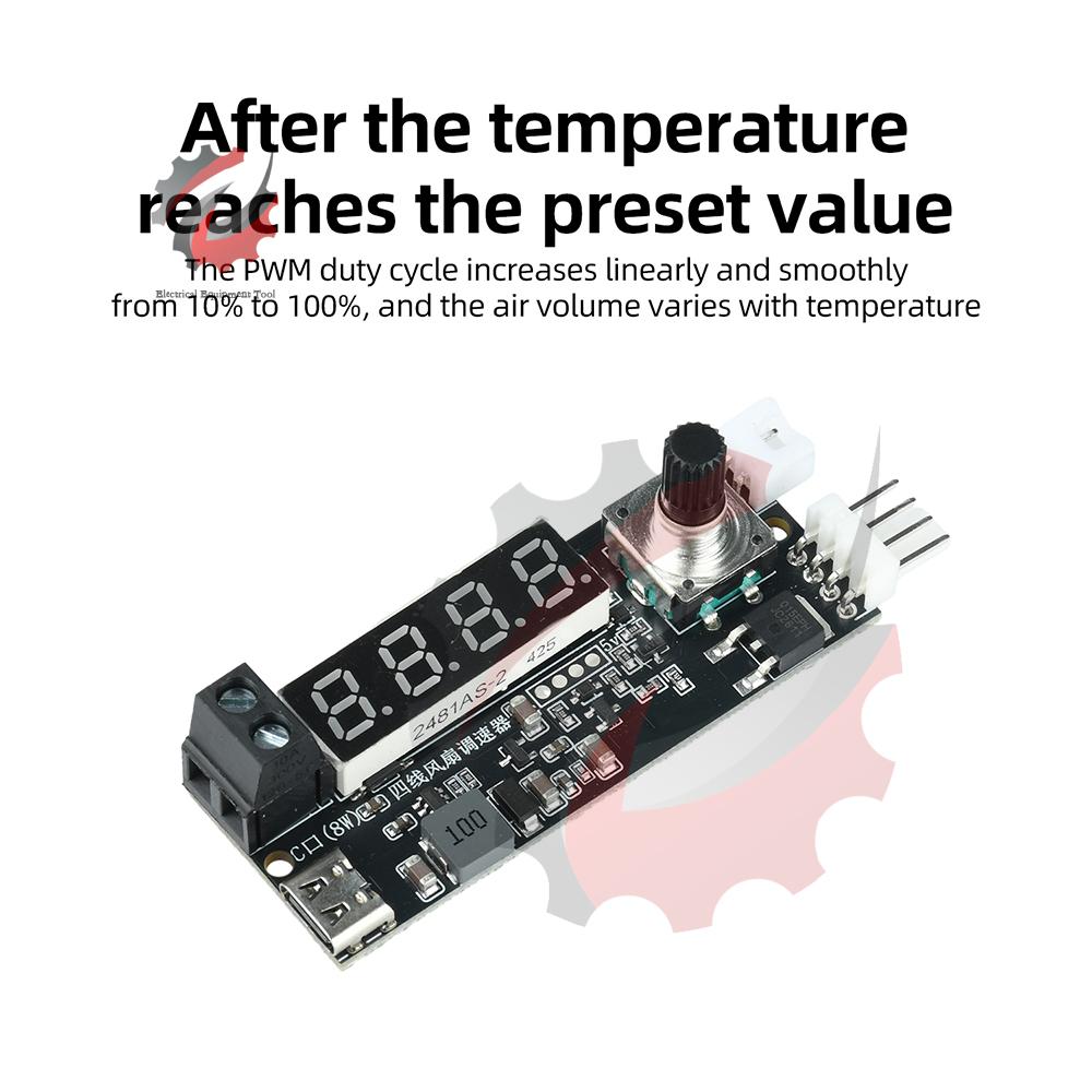 DC 5V 12V PWM Fan Speed Controller with Temperature Display and Type C Power Supply for PC Motor Greenhouse Fish Tank Cooling