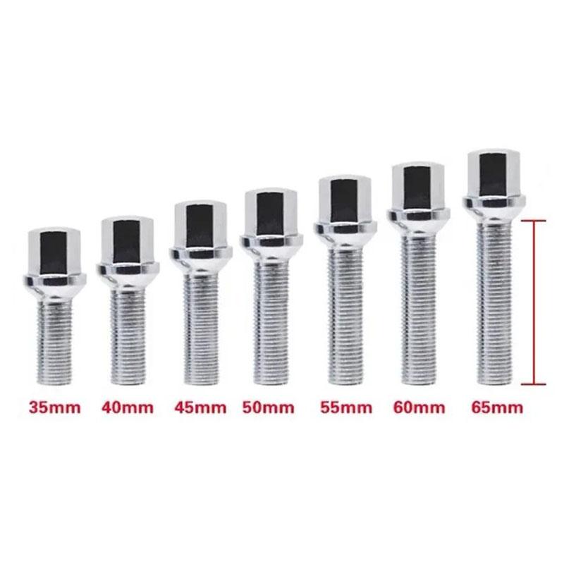 10 piece 35/40/45/50/55/60/65mm lengthen Steel Wheel Bolts M14 x 1.5mm WHEEL NUTS SEAT SUIT FOR VW Volkswagen