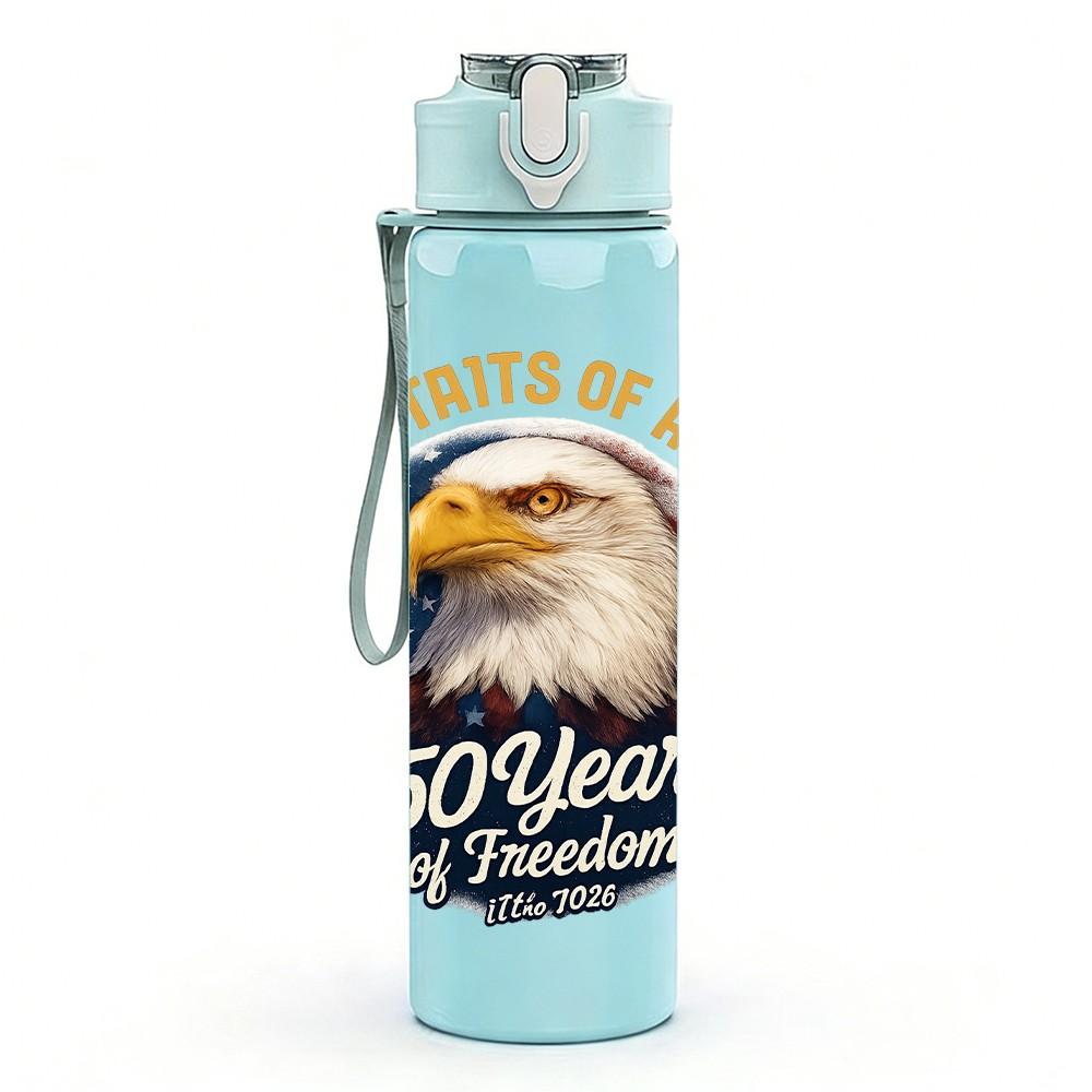 1PC USA 250 Years Eagle Liberty Bell 750ml Color Plastic Sports Water Bottle Leakproof Flip Straw Lid Suitable for Sports Office Home Use