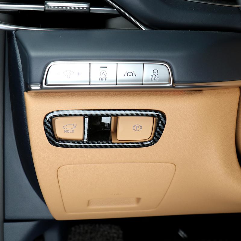 For Genesis GV80 2025 2026 Car Tuning Carbon Fiber Auto Electronic Brake Button Control Panel Set Cover Trim Accessories LHD