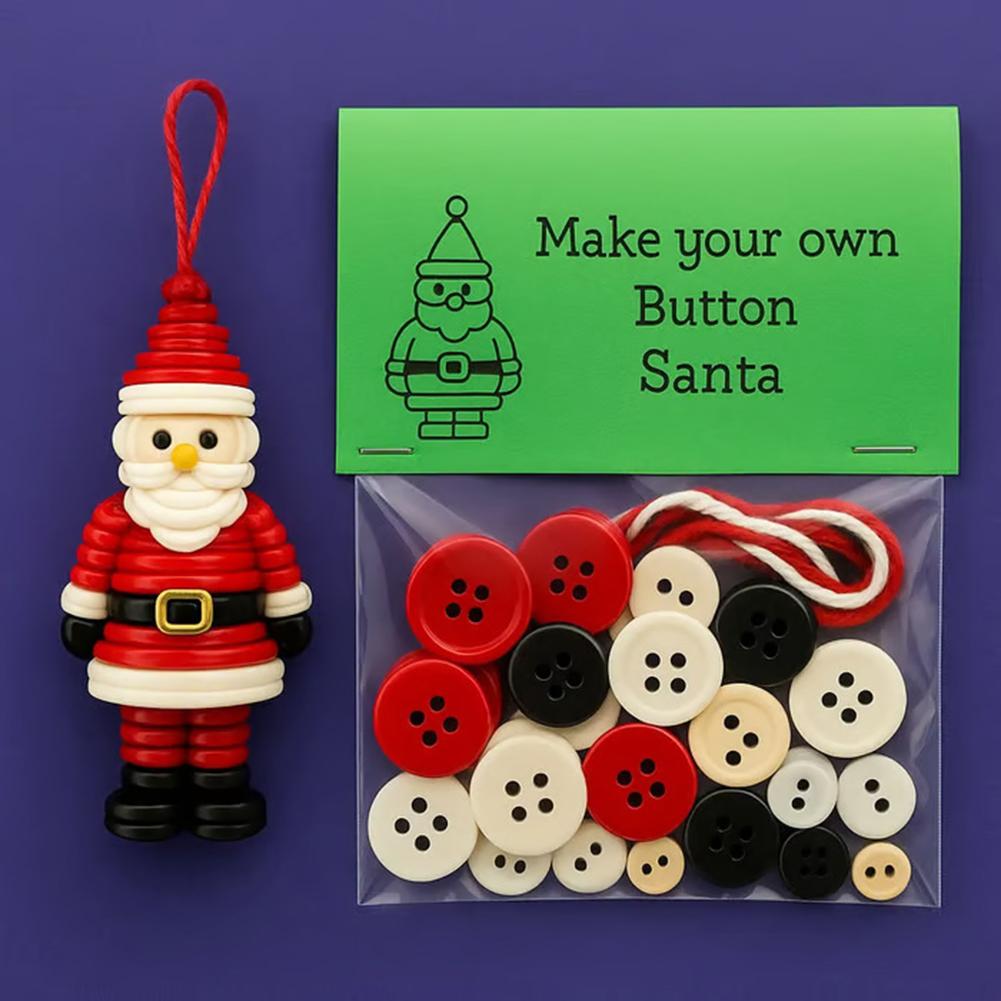 Complete DIY Button Snowman Decoration Kit with Buttons and Materials for Easy Christmas Crafting and Scrapbooking