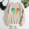 European and American Women's Colorful Heart Shape Loose Hoodie - Plus Velvet, Round Neck, Long Sleeve.