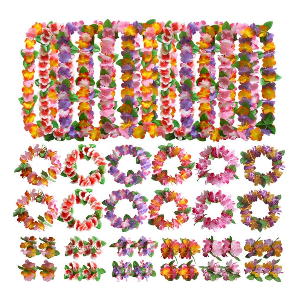 Party Hawaiian Garland 12-color Petal Necklace, Bracelet, Four-piece Set, Holiday Event Dress-up Accessories