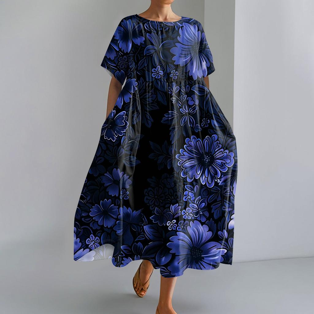 Женское модное свободное платье с большим карманом и круглым вырезом с градиентным принтом и короткими рукавами