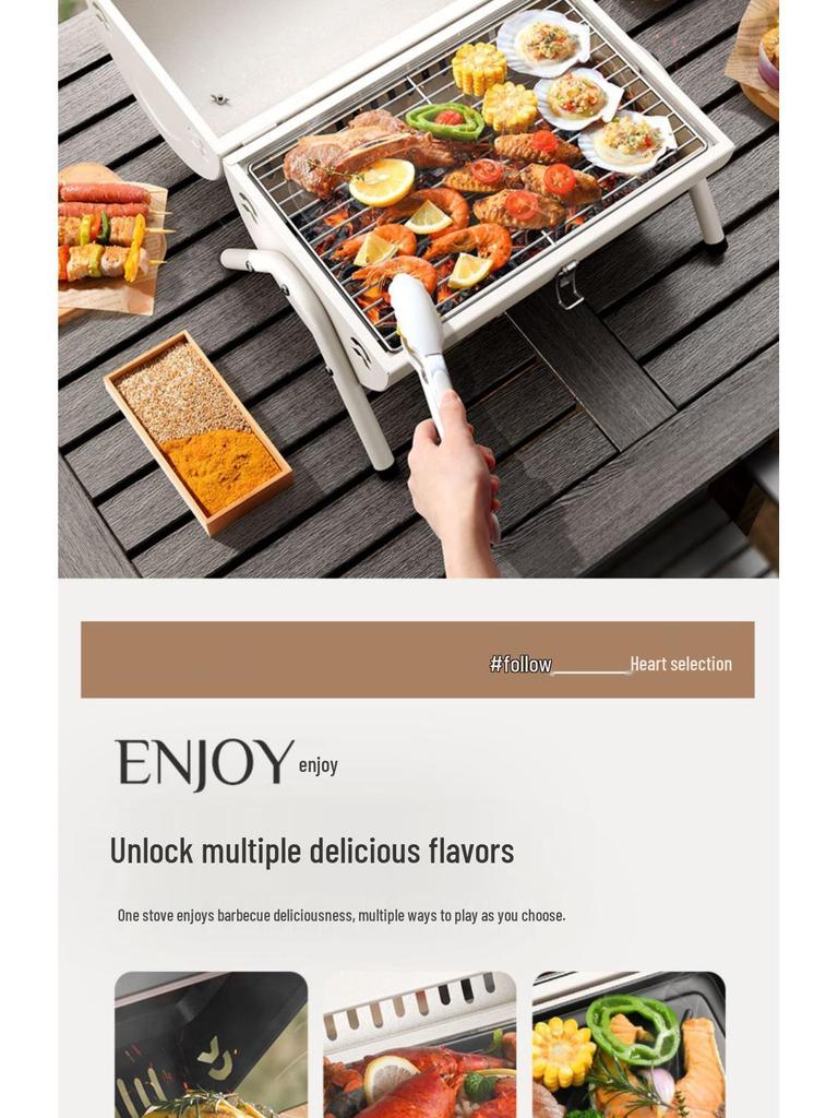 Портативный двусторонний угольный гриль - Складная решетка для барбекю для кемпинга и домашнего использования.