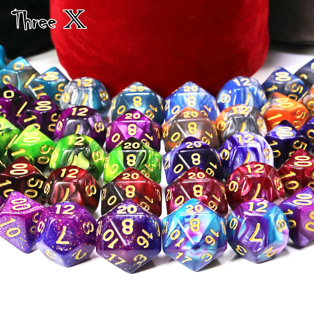 Polyhedral Dice Set with Pouch Double-Colors Gold Numbers of D4 D6 D8 D10 D% D12 D20 for DNDGame RPG Table Games