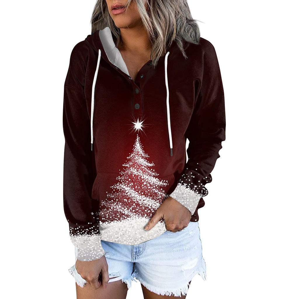 Женские повседневные модные принты с длинным рукавом на пуговицах пуловеры с капюшоном толстовки